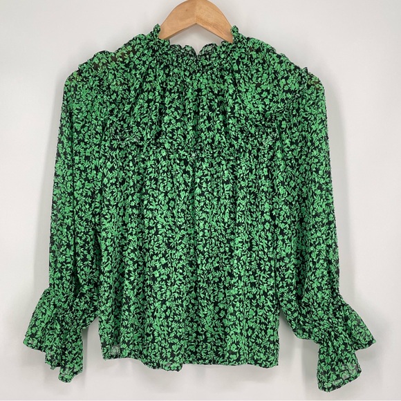 Who What Wear Women's Blouse Size XS Balloon Long Sleeve Botanical Floral Print - Picture 1 of 17